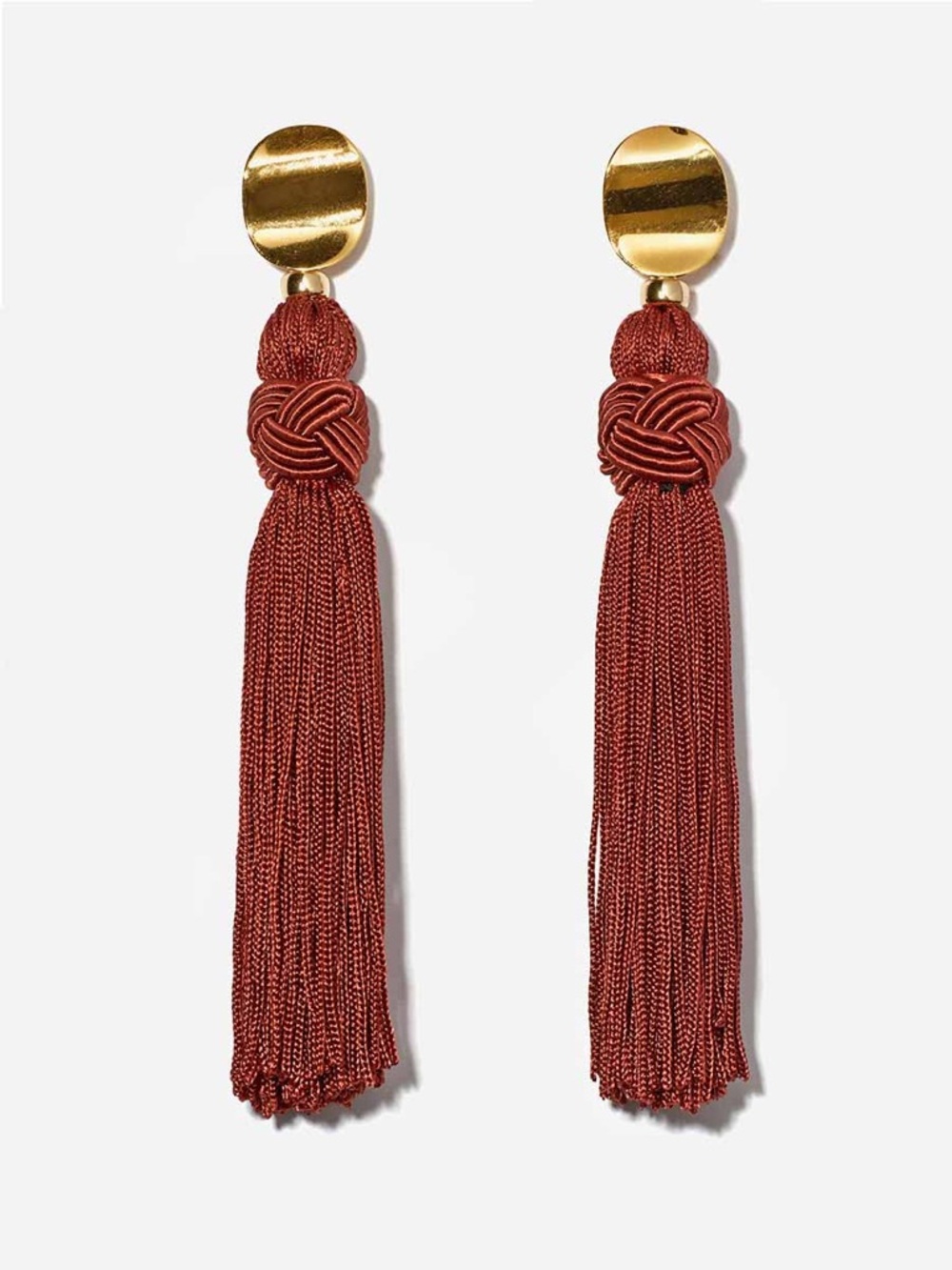 Gold-Top Rust Red Tassel Drop Earrings - Women Jewelry